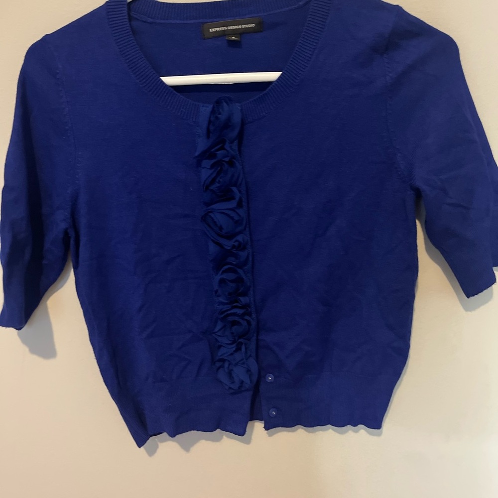 Express Collection Studio Royal Blue Ruffle Front Cardigan small